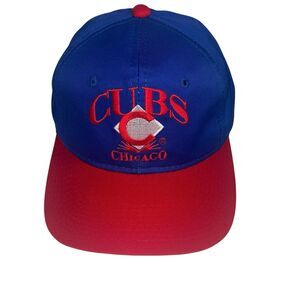 Vintage Chicago Cubs Snapback Hat, Eds West Signature OSFA Blue Red MLB Baseball